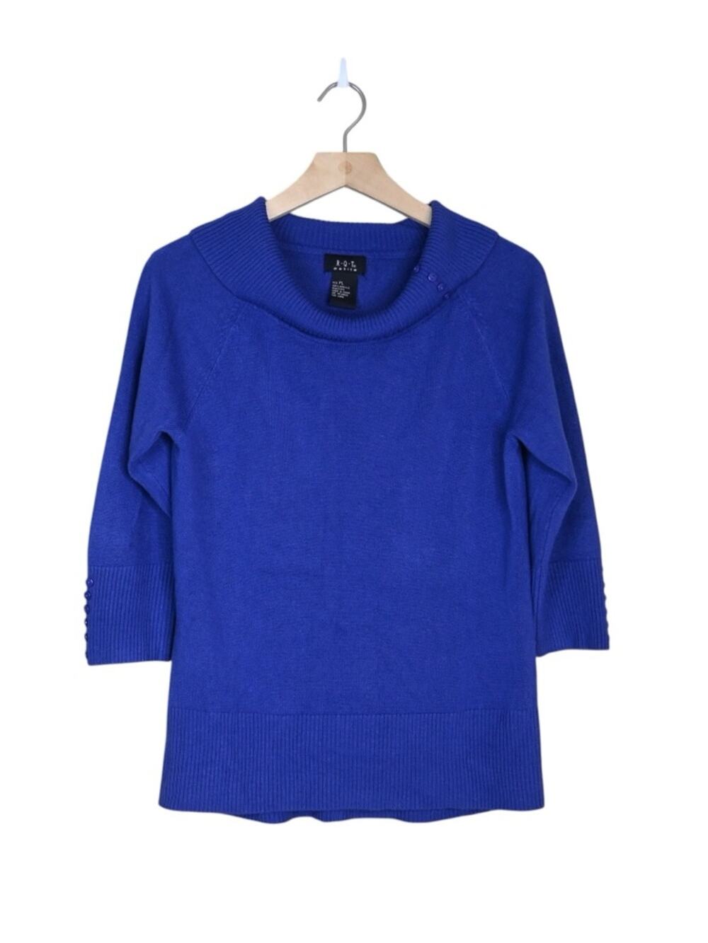 R Q T Petite Women's Petite Large Purple Cowl Neck 3/4 Sleeve Sweater